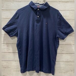 Tommy Hilfiger Polo Shirt Navy Blue Mens Large Short Sleeve Cotton